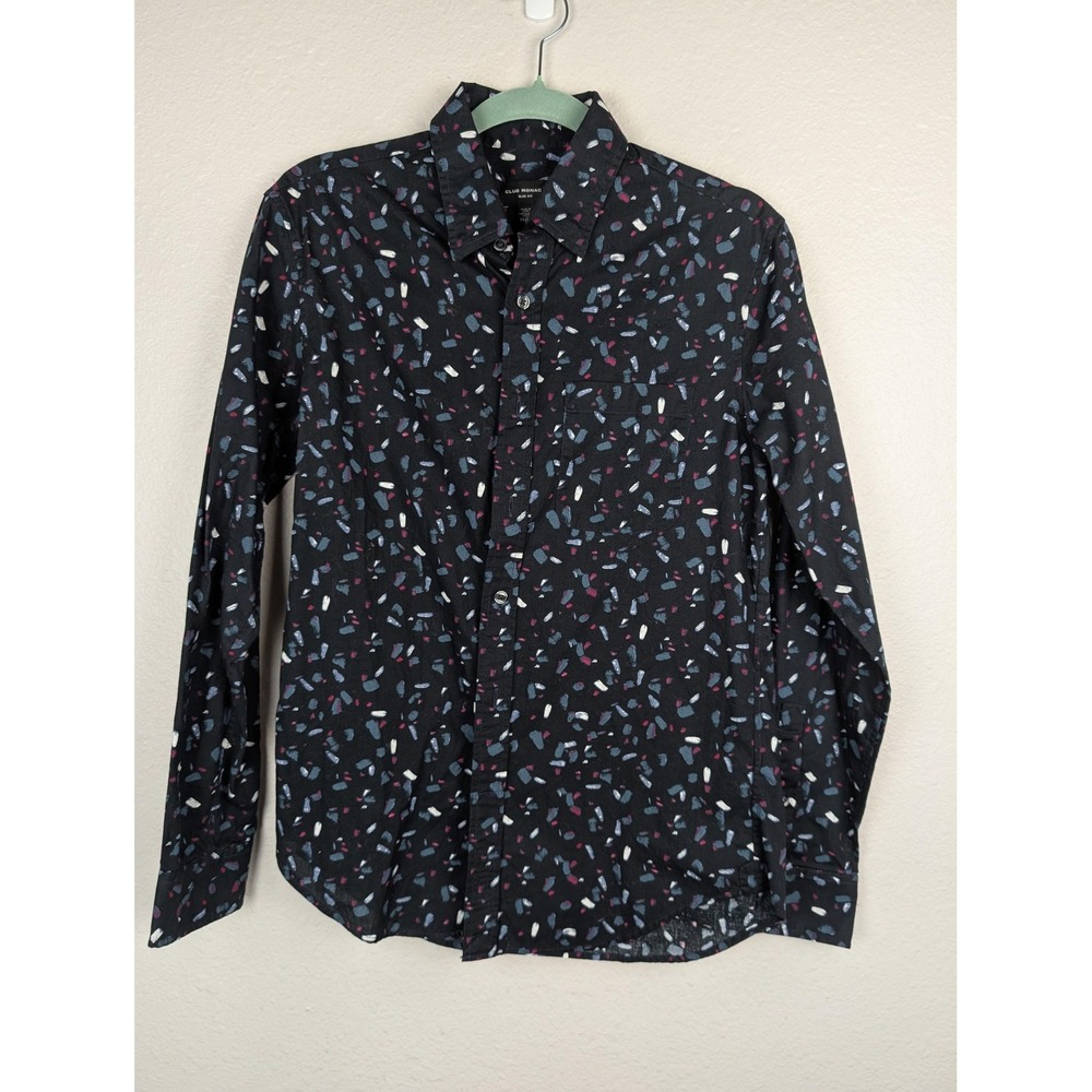 Club Monaco‎ Shirt Mens XS Black Slim Fit Button Down Long Sleeve Cotton Print